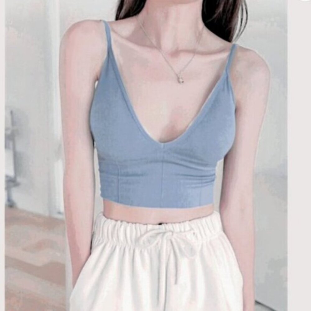 Popular Tik Tok Deep V Ribbed Semi Crop Bralette top